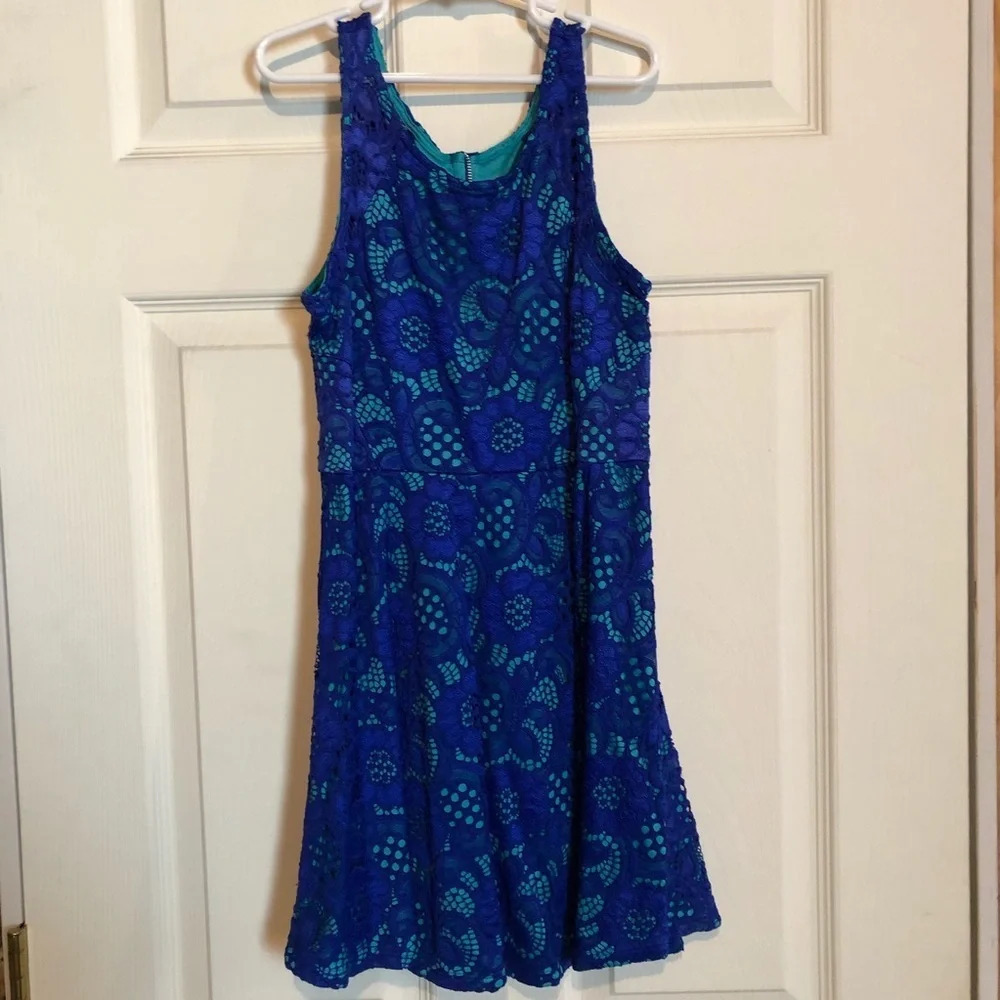 Trixxi Three Pink Hearts Lace Blue Dress Girls 10